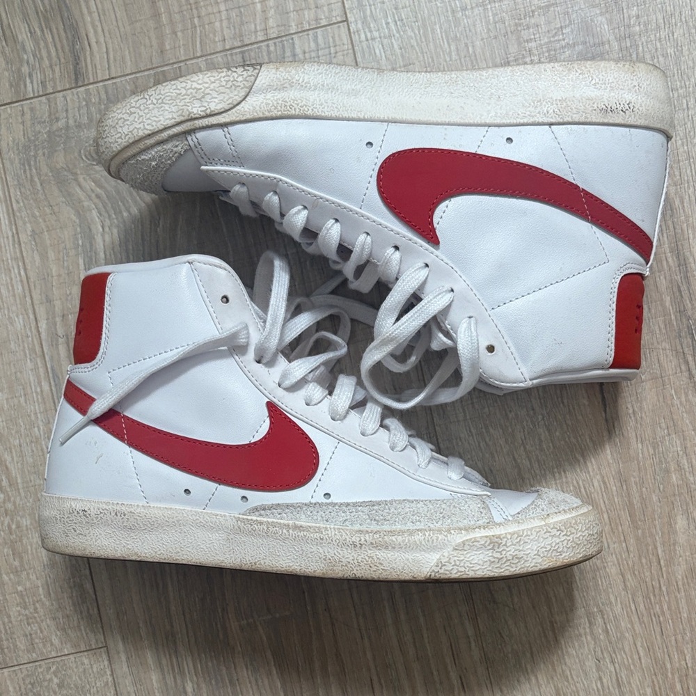 Nike White High-Top Sneakers with Red/ Burnt Orange Swoosh